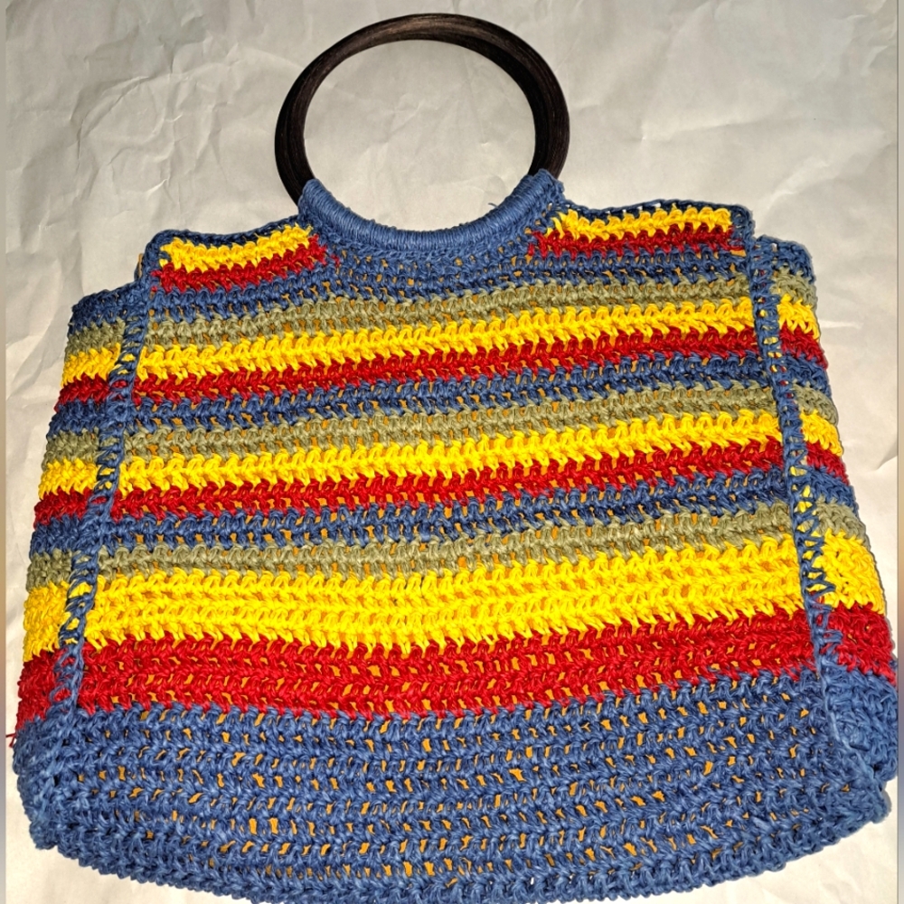 Brixton Blue and Red Crochet Tote Bag